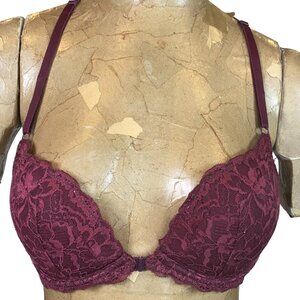 PINK Victoria's Secret The Date Lace Front Close Racerback Bra 34D Burgundy 213L